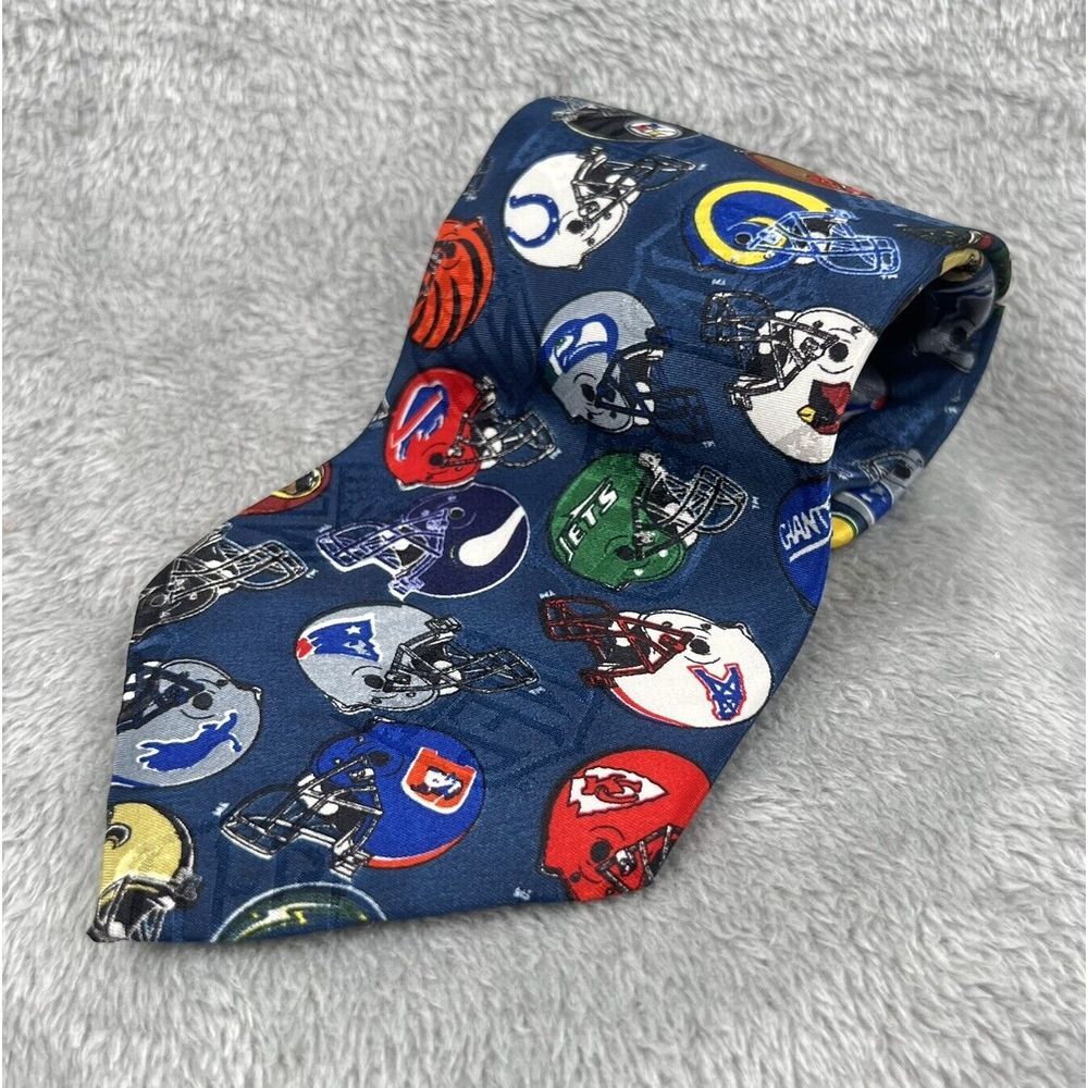 NFL Helmet Logos Mens Novelty Necktie Polyester Made in USA Vintage 90s Navy‎